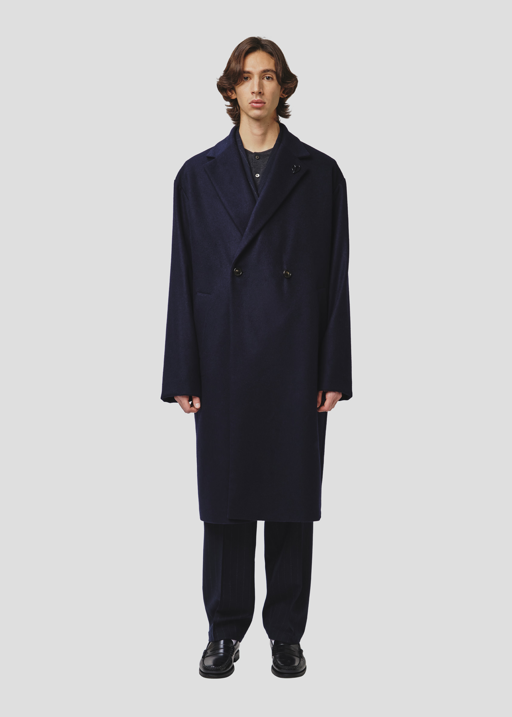 SEVEN GAUGE: COAT DOUBLE BREAST CASHMERE BLEND LONG BLUE