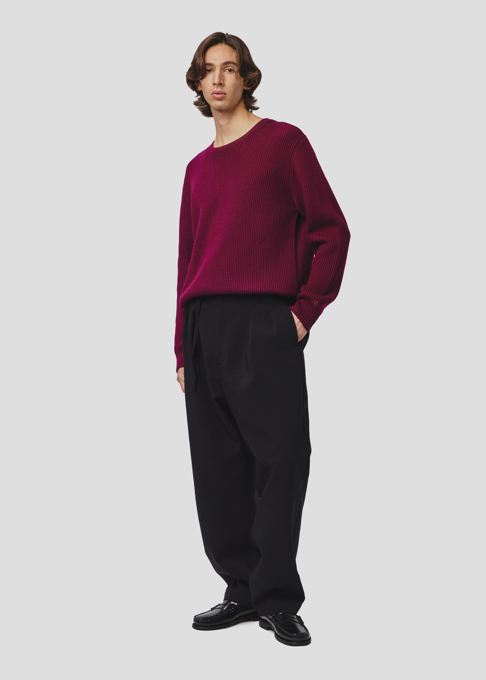 SEVEN GAUGE: ENGLISH RIB MERINOS CREWNECK BURGUNDY