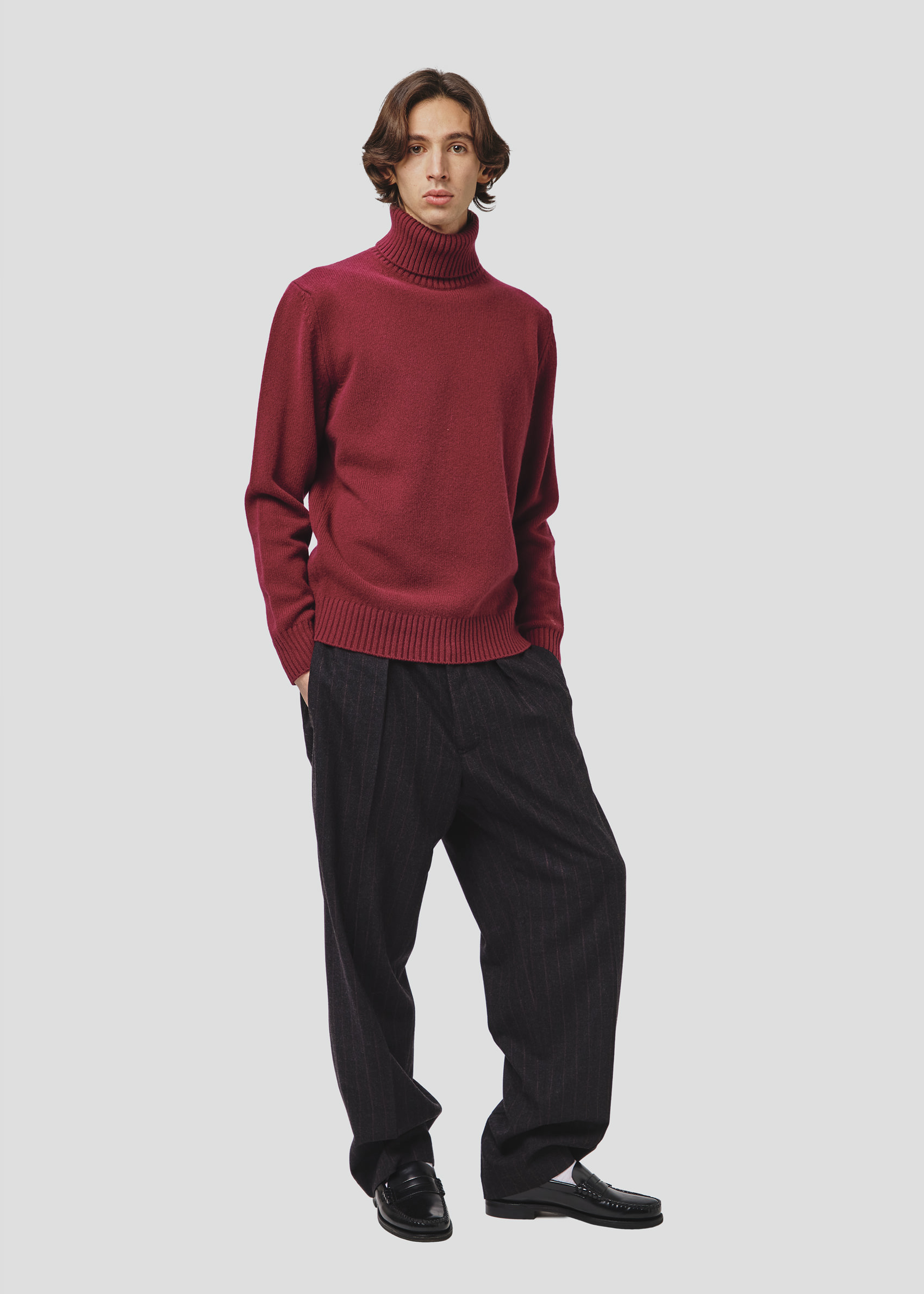 SEVEN GAUGE LAMBSWOOL HIGH NECK SWEATER BURGUNDY