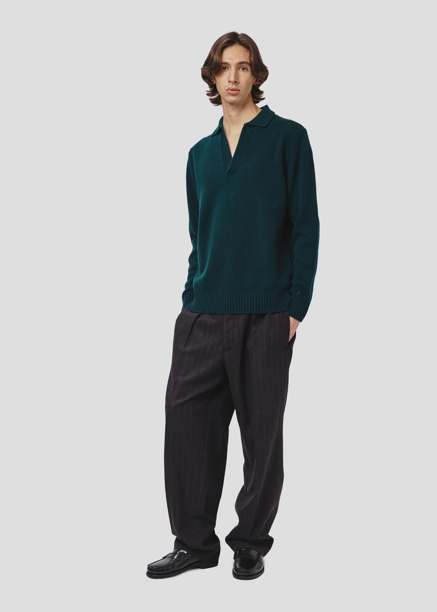 SEVEN GAUGE LAMBSWOOL POLO SWEATER GREEN