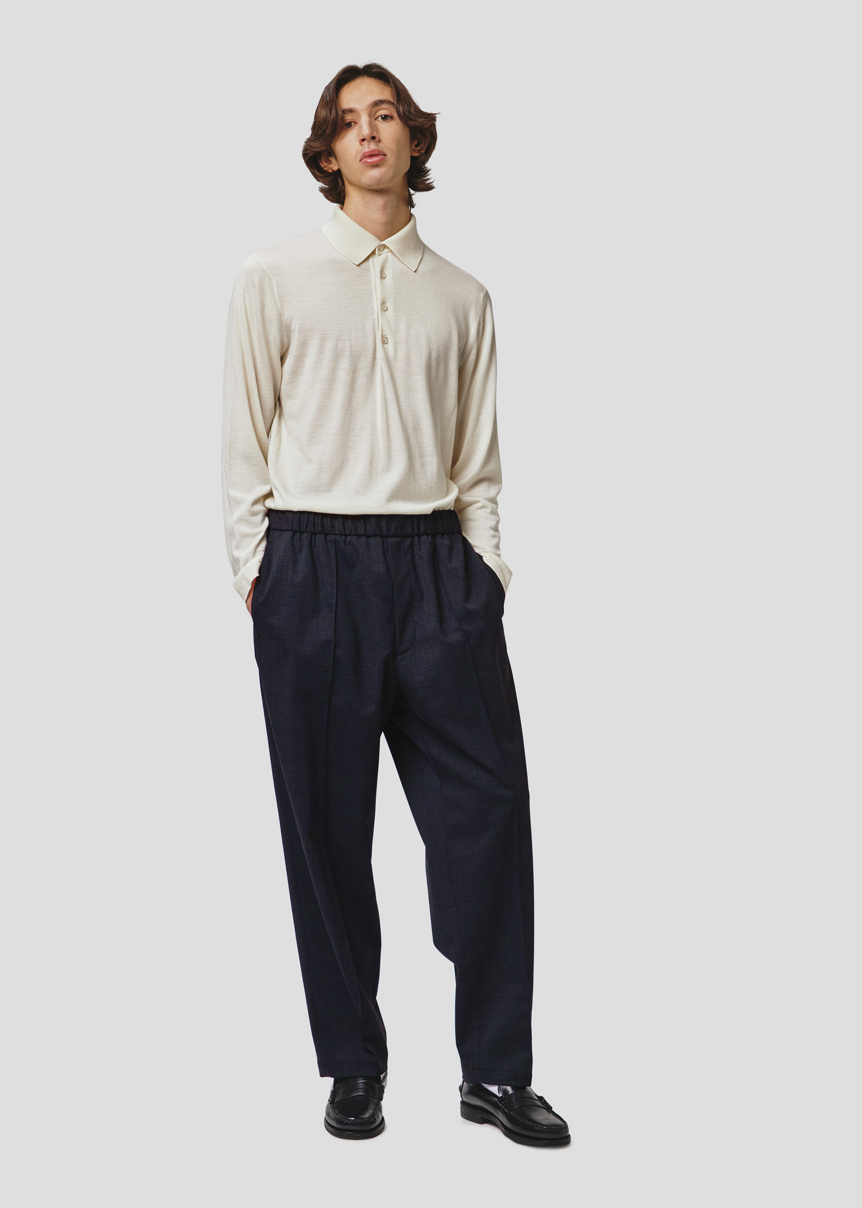 SEVEN GAUGE: PLEATED TROUSERS TROPICAL WOOL BLUE