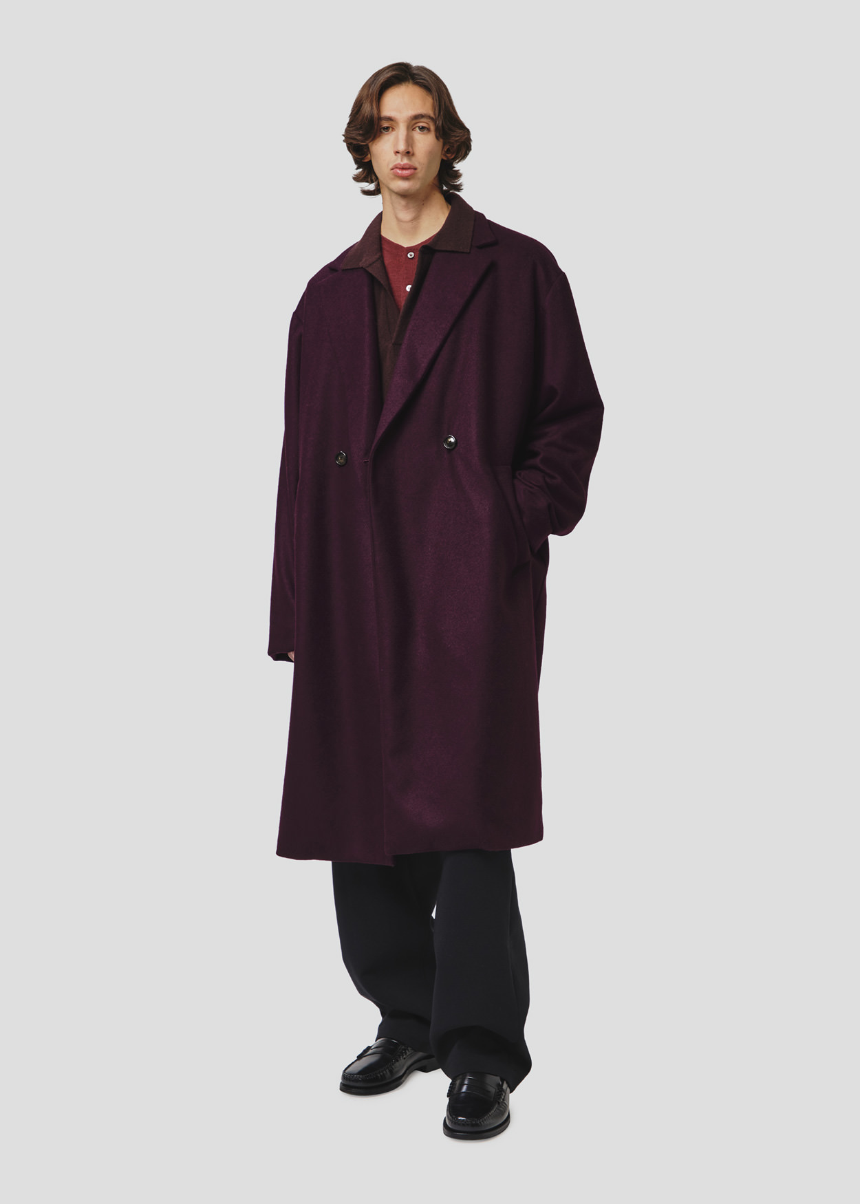 COAT DOUBLE BREAST CASHMERE BLEND LONG BURGUNDY