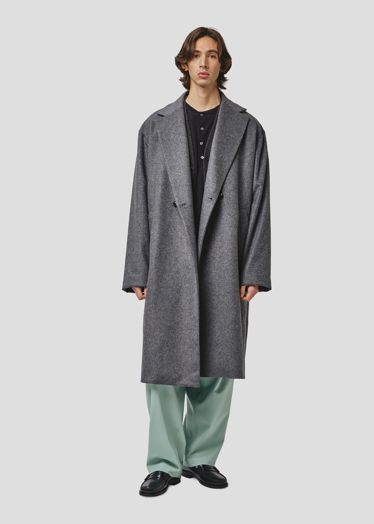 SEVEN GAUGE: COAT DOUBLE BREAST CASHMERE BLEND LONG GREY