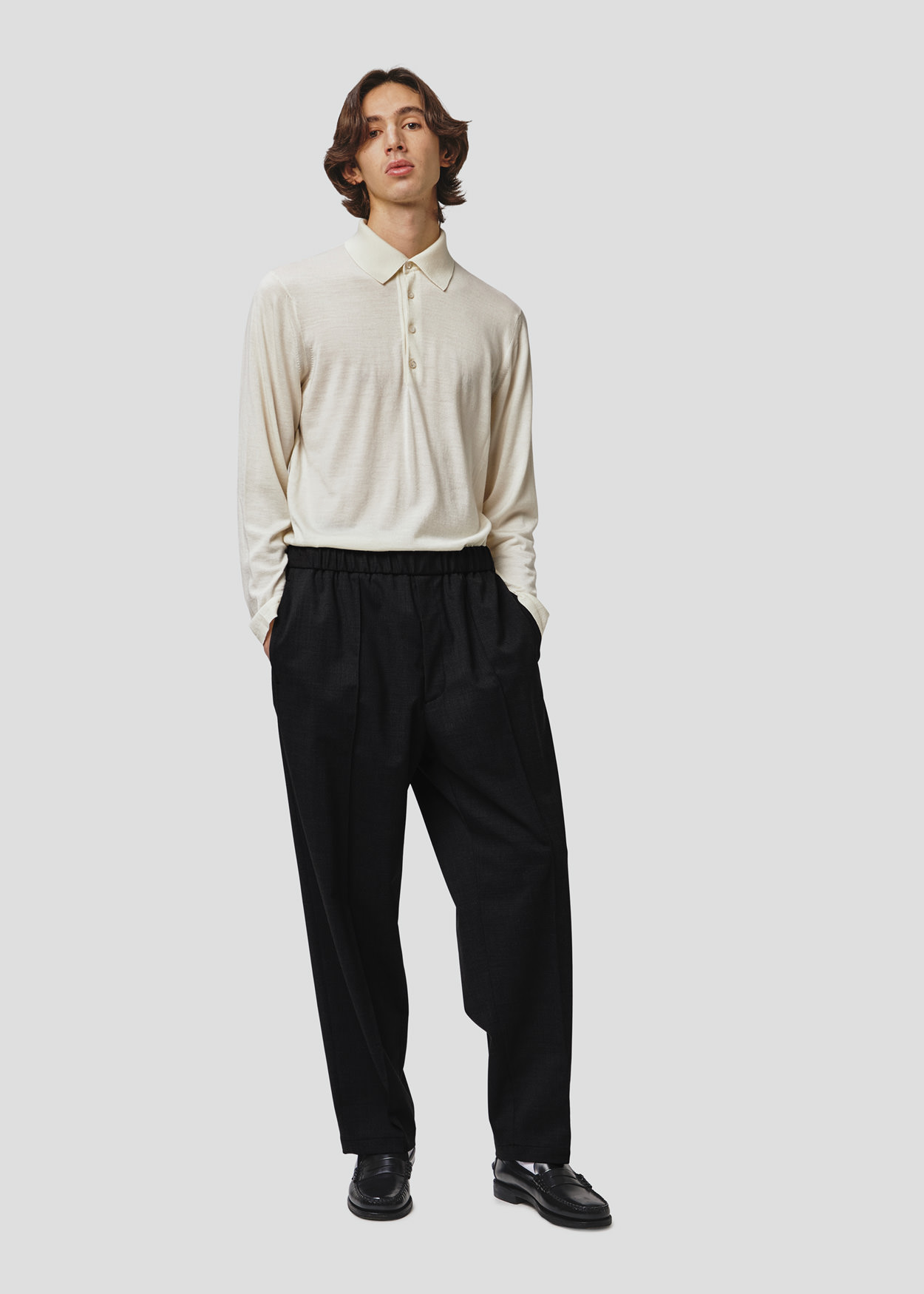 SEVEN GAUGE: PLEATED TROUSERS TROPICAL WOOL BLACK