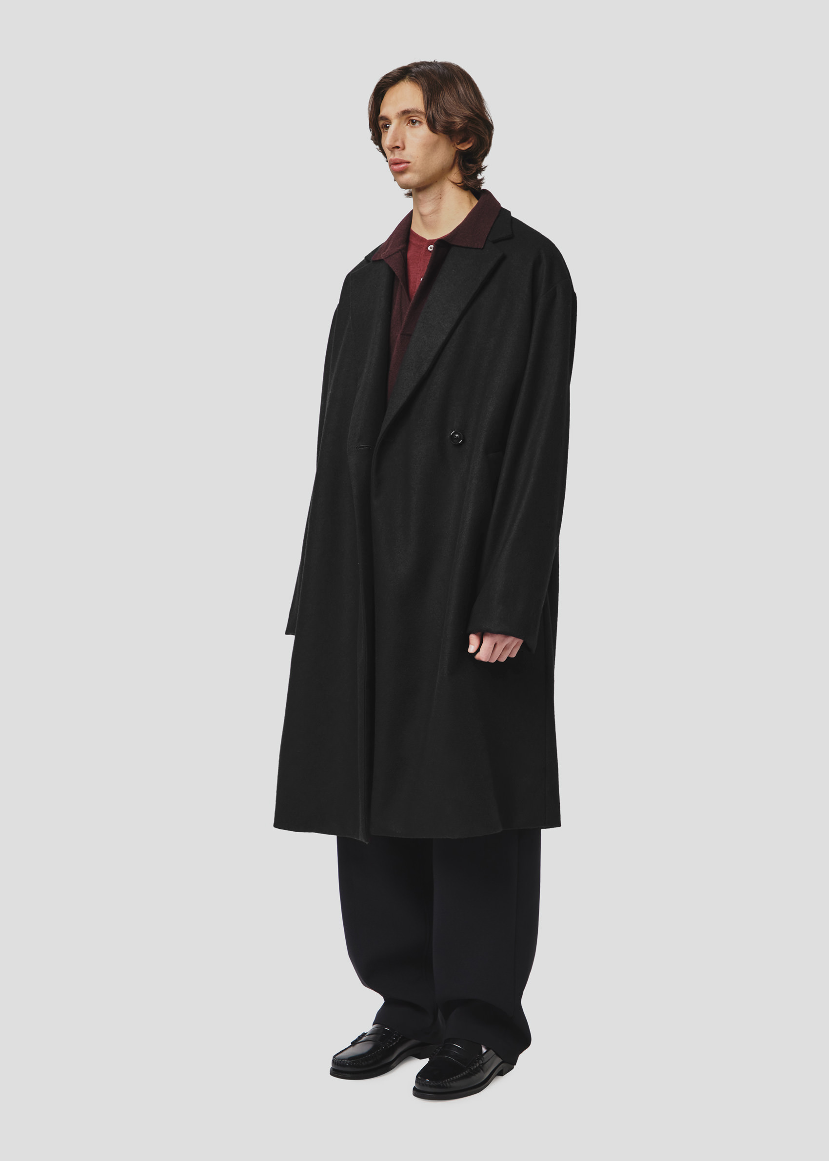 SEVEN GAUGE: COAT DOUBLE BREAST CASHMERE BLEND LONG BLACK