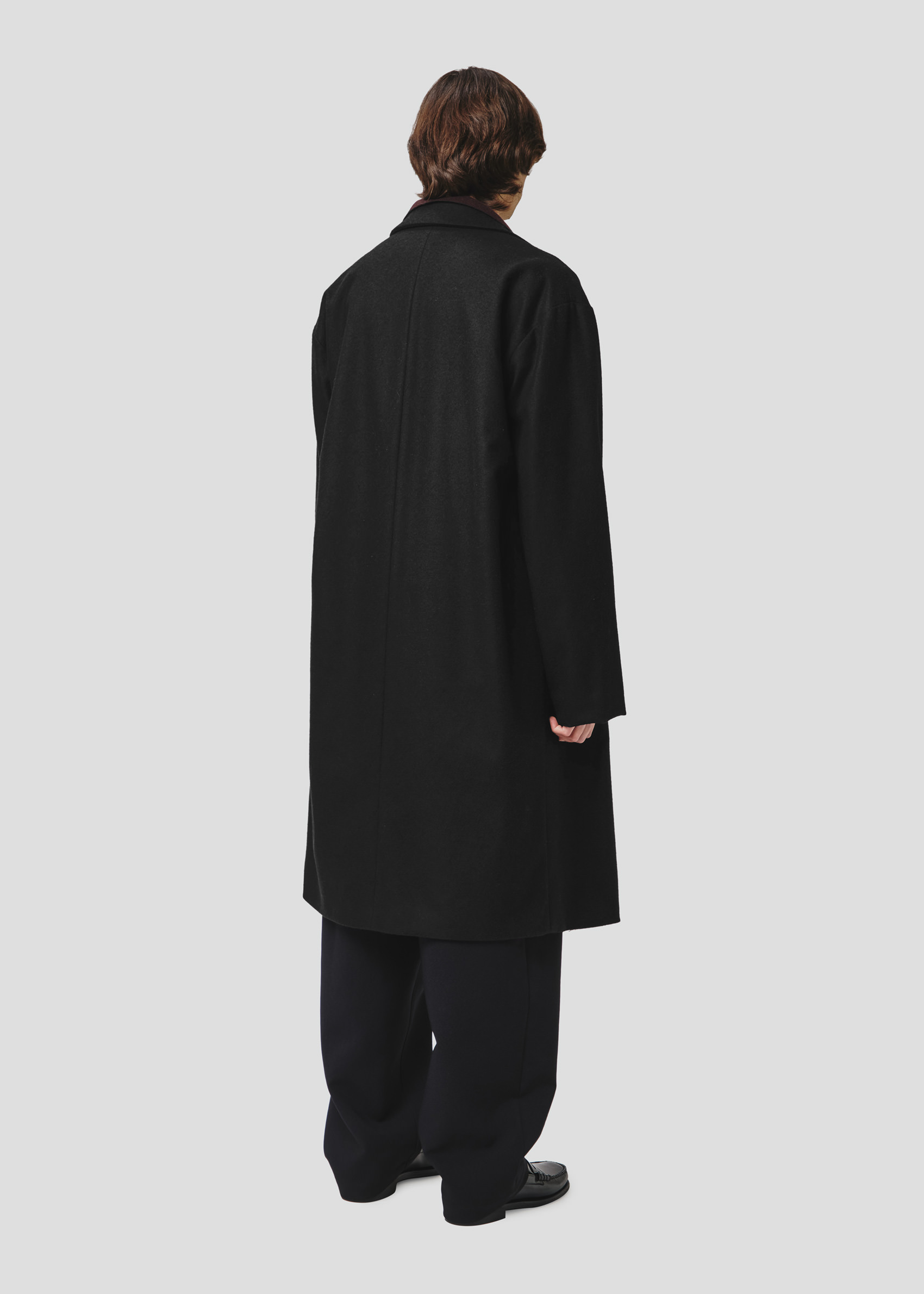 SEVEN GAUGE: COAT DOUBLE BREAST CASHMERE BLEND LONG BLACK