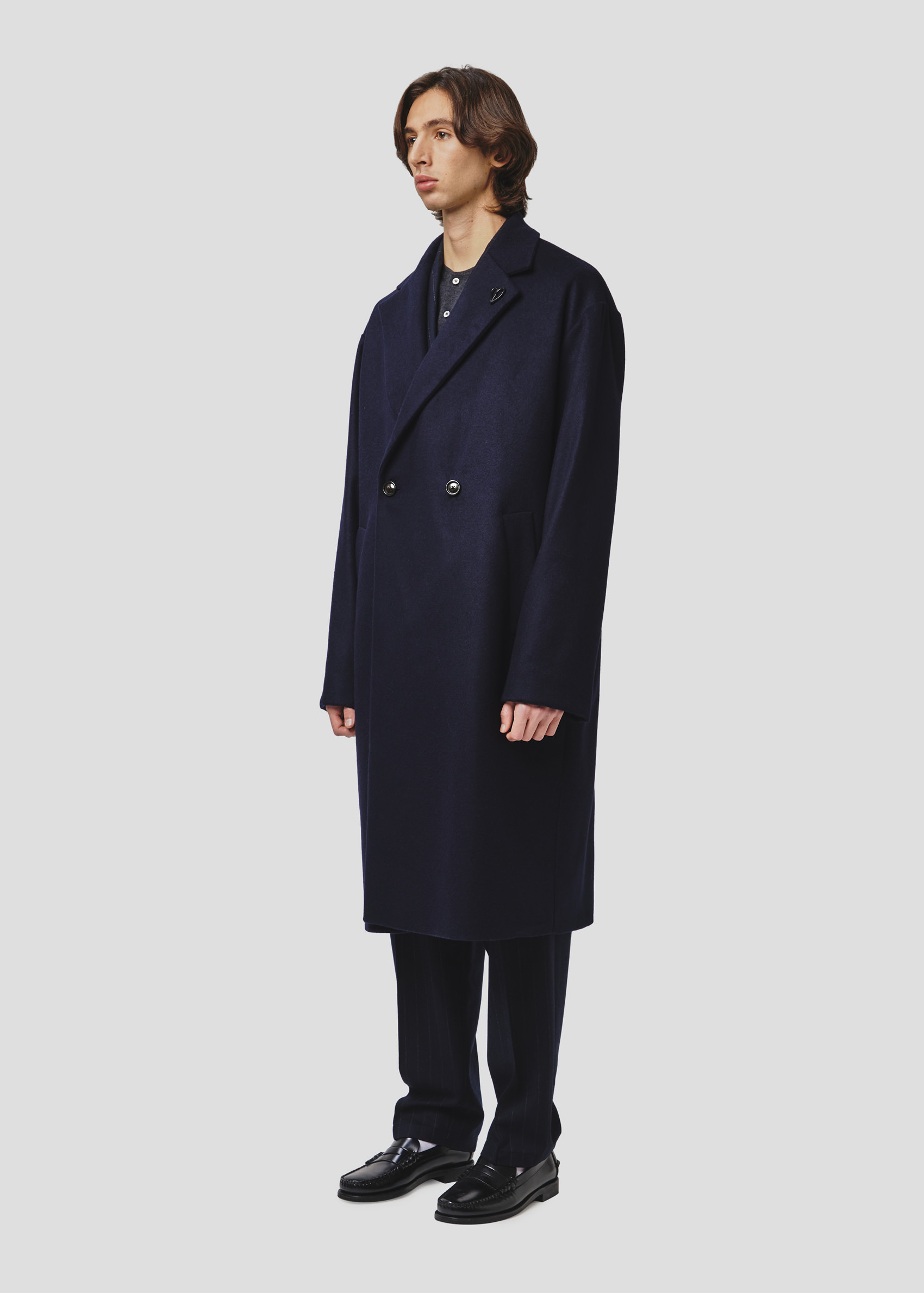 SEVEN GAUGE: COAT DOUBLE BREAST CASHMERE BLEND LONG BLUE