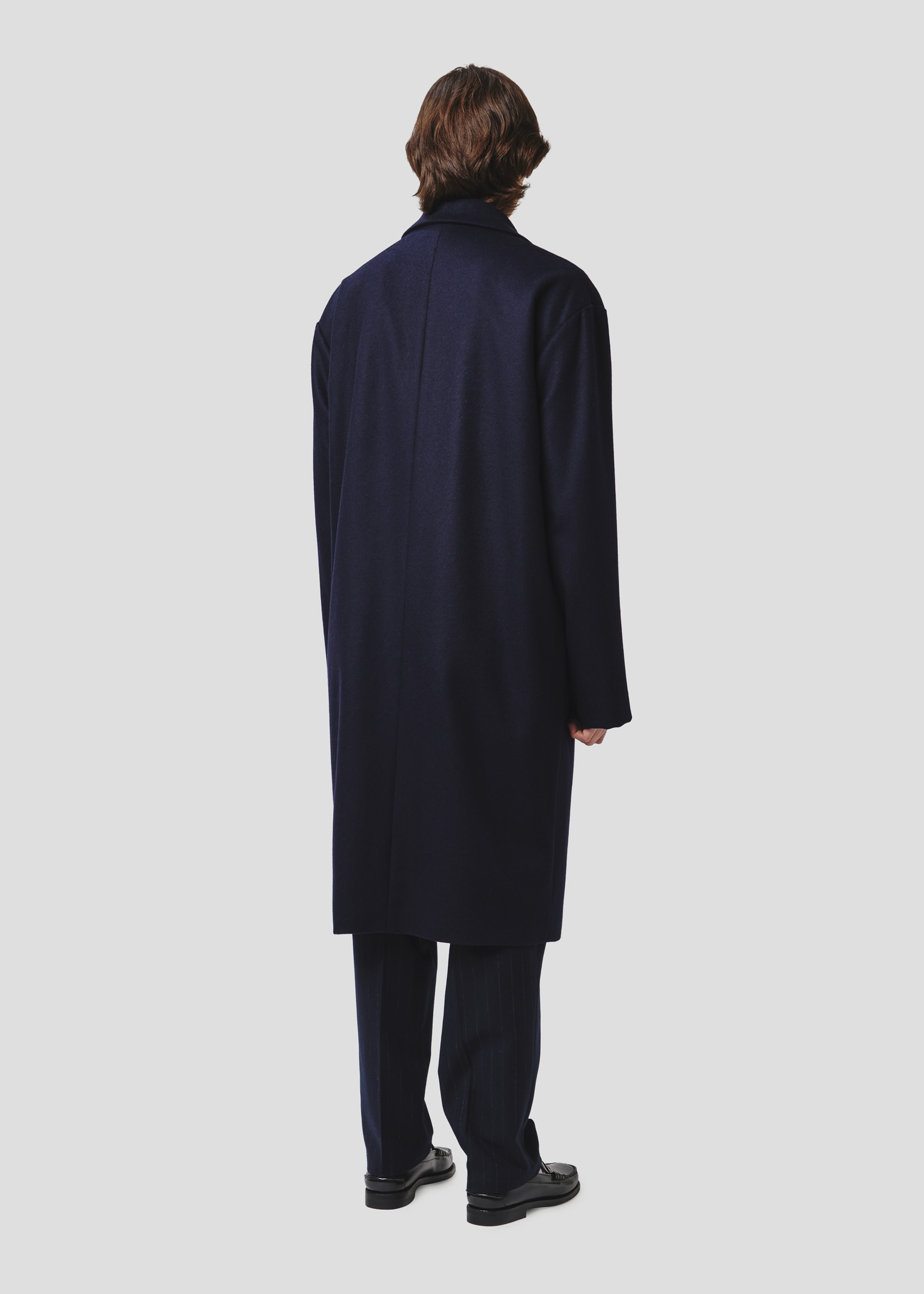 SEVEN GAUGE: COAT DOUBLE BREAST CASHMERE BLEND LONG BLUE