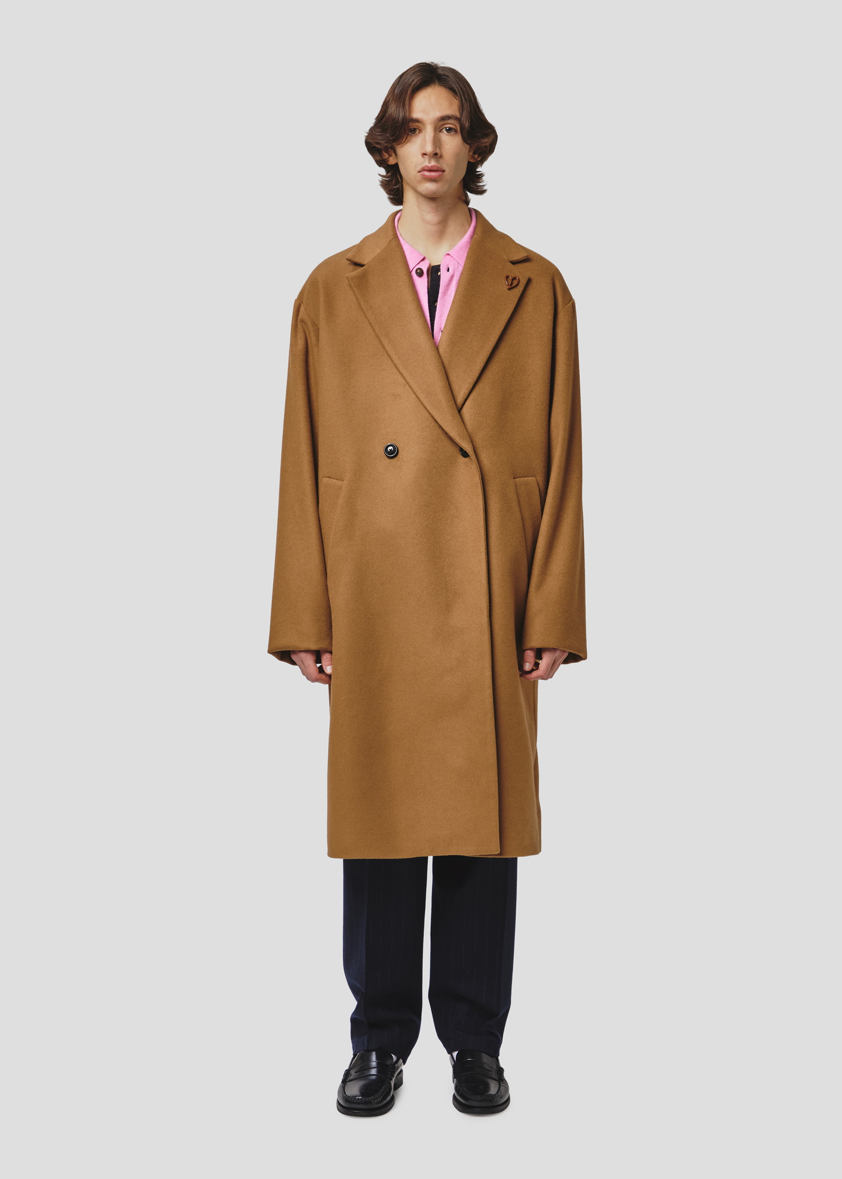 SEVEN GAUGE: COAT DOUBLE BREAST CASHMERE BLEND LONG CAMEL