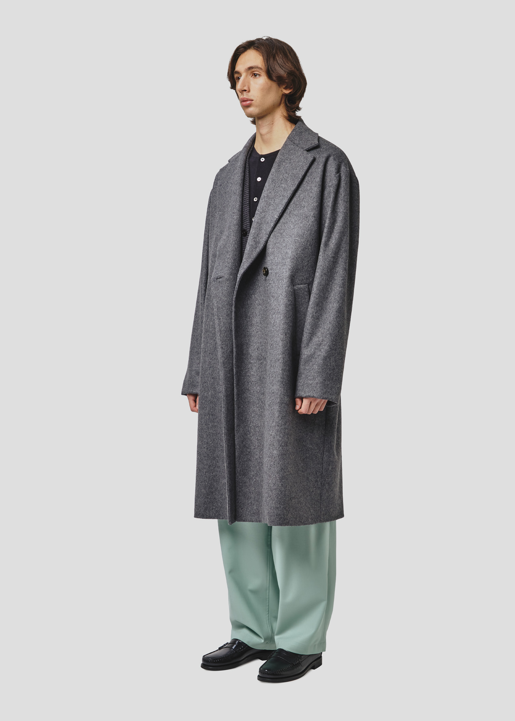 SEVEN GAUGE: COAT DOUBLE BREAST CASHMERE BLEND LONG GREY