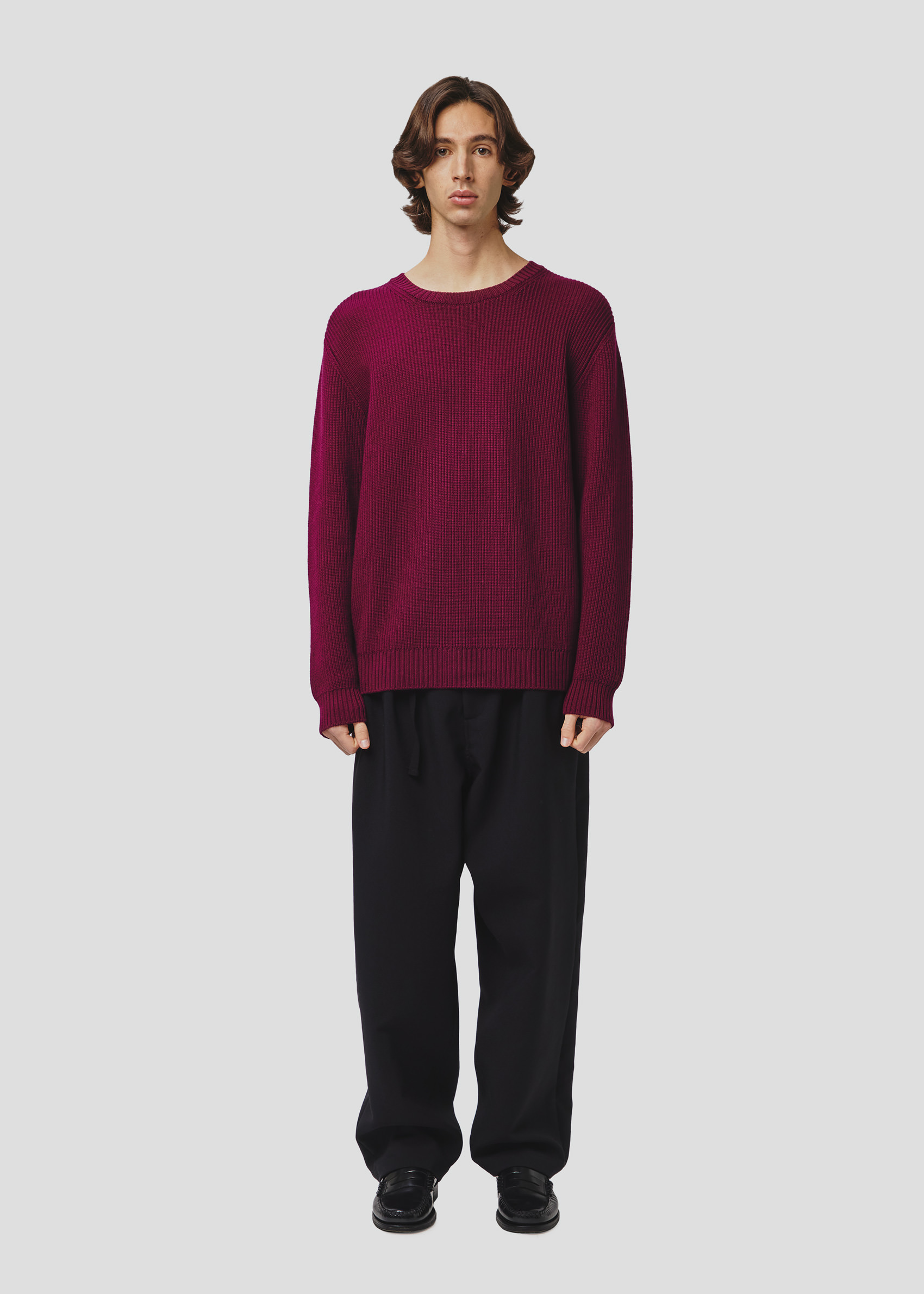 SEVEN GAUGE: ENGLISH RIB MERINOS CREWNECK BURGUNDY