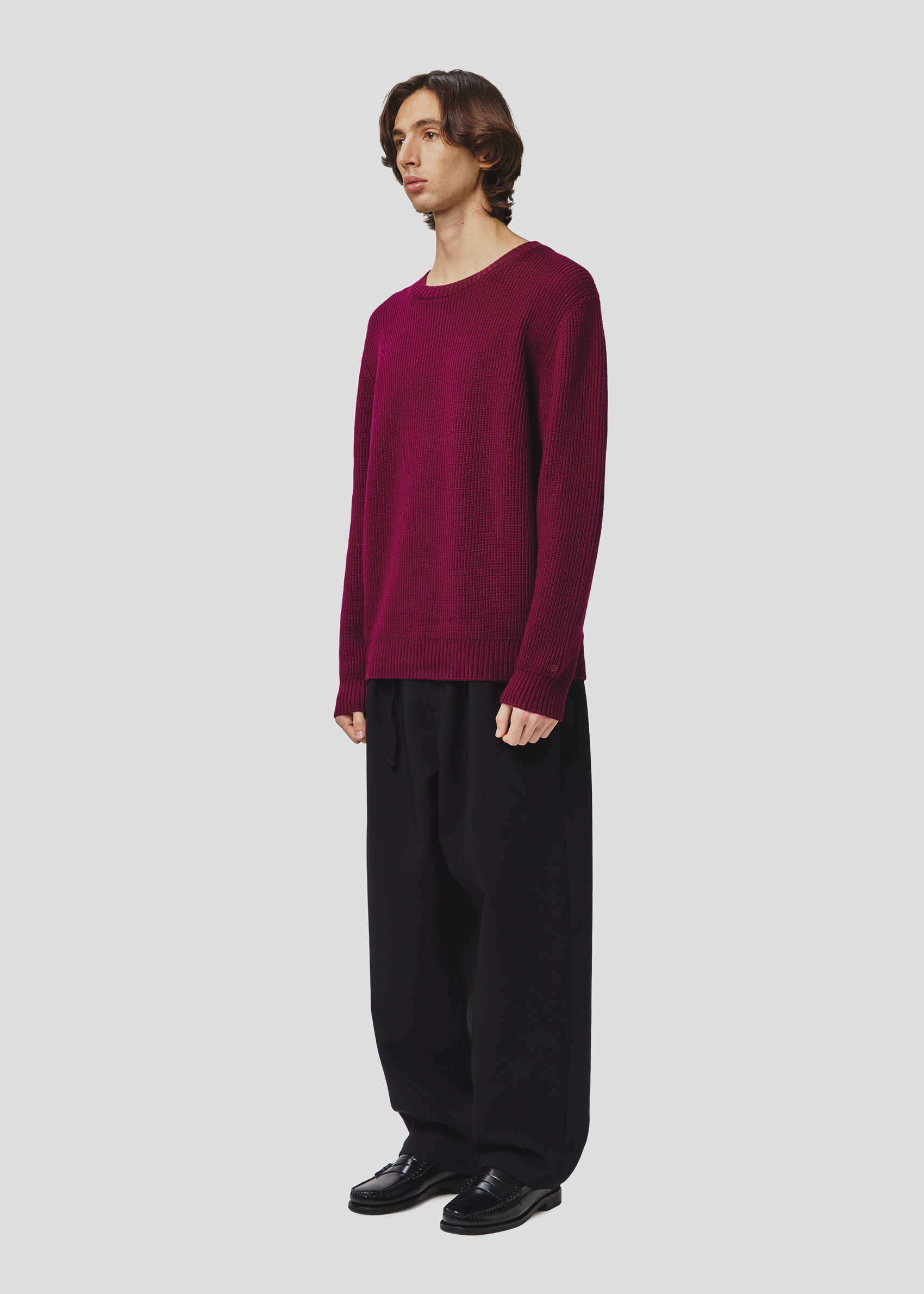 SEVEN GAUGE: ENGLISH RIB MERINOS CREWNECK BURGUNDY