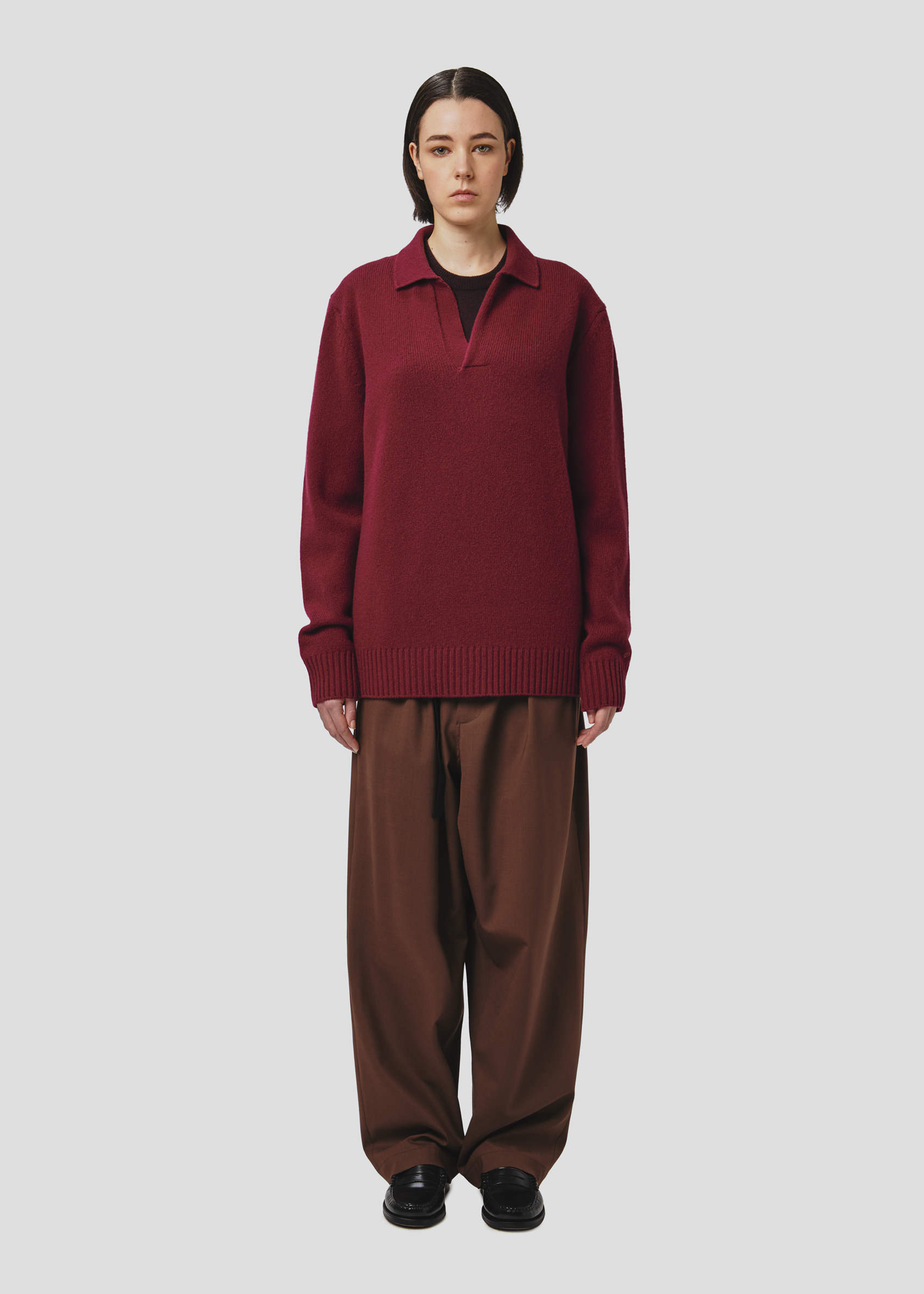 SEVEN GAUGE: LAMBSWOOL POLO SWEATER BURGUNDY