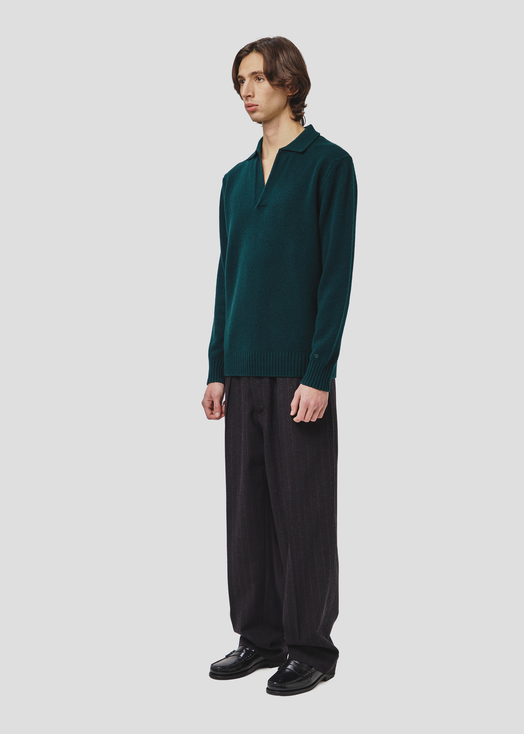 SEVEN GAUGE: LAMBSWOOL POLO SWEATER GREEN