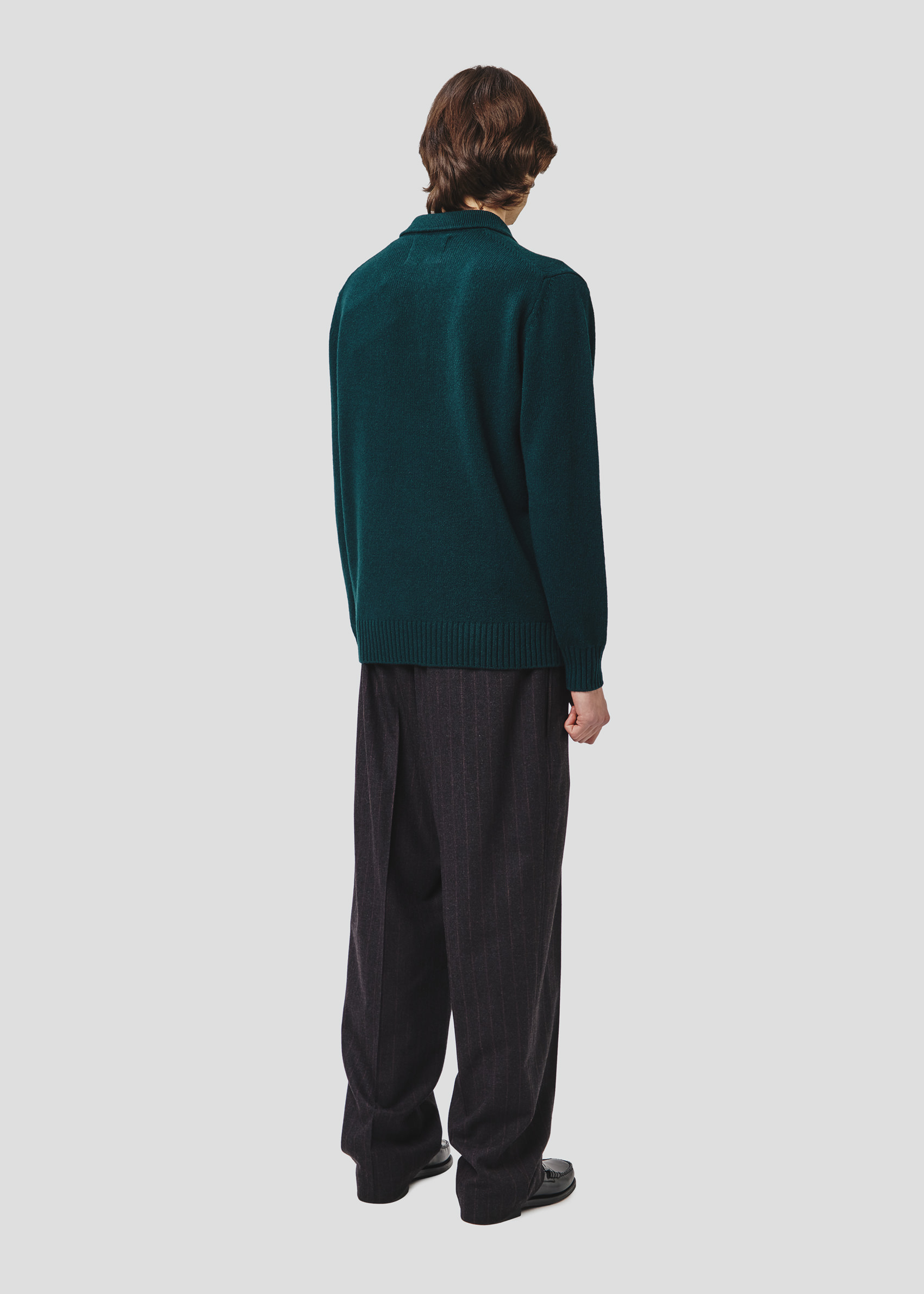 SEVEN GAUGE: LAMBSWOOL POLO SWEATER GREEN