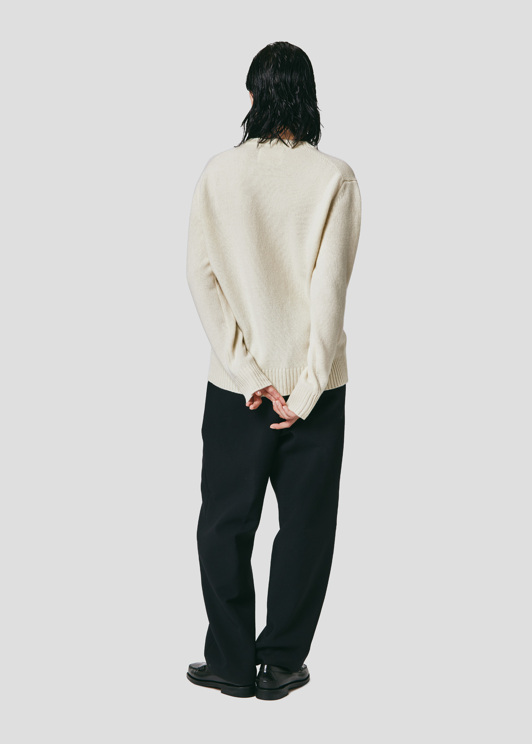 SEVEN GAUGE: LAMBSWOOL CREW NECK SWEATER CREAM