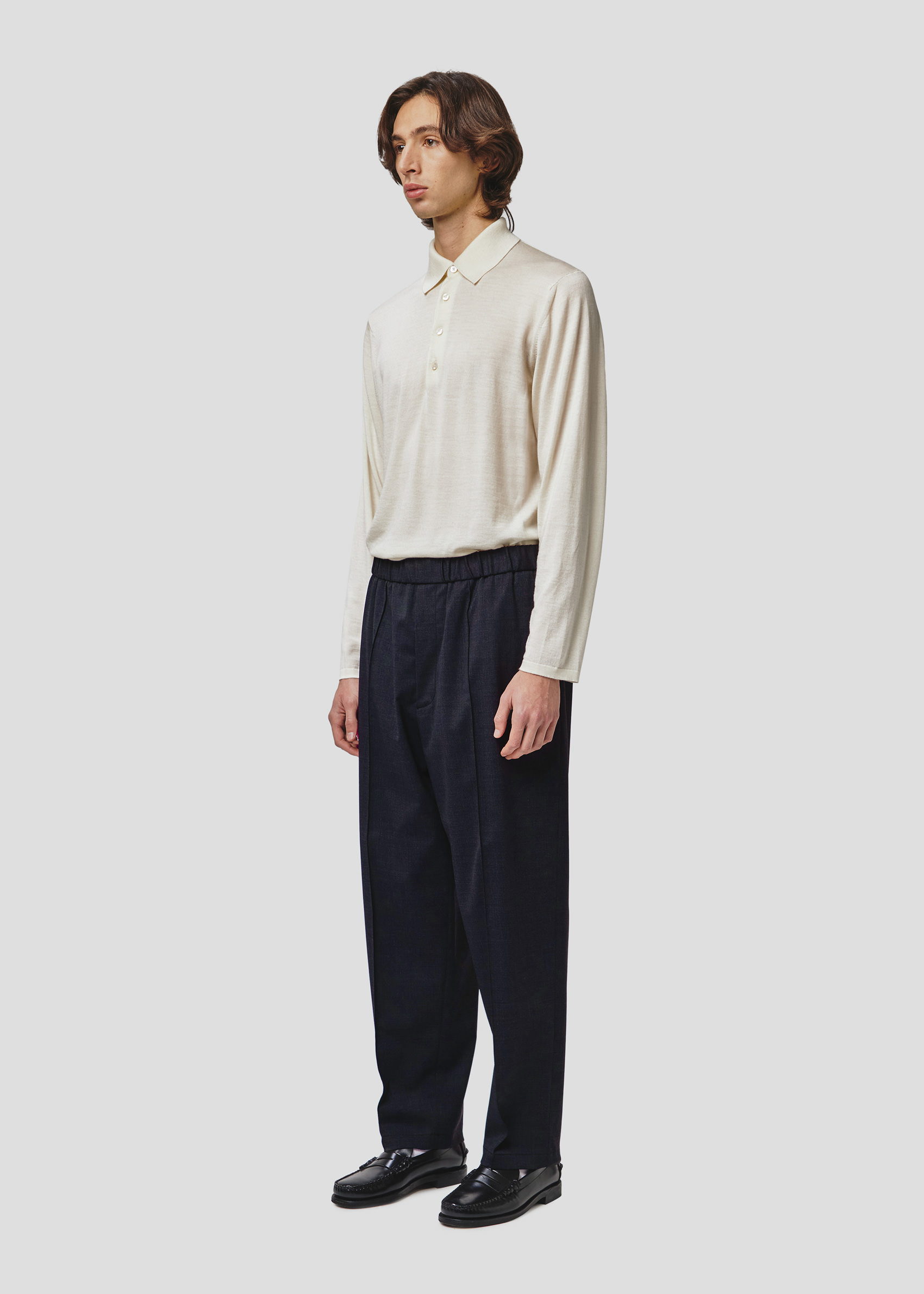 SEVEN GAUGE: PLEATED TROUSERS TROPICAL WOOL BLUE