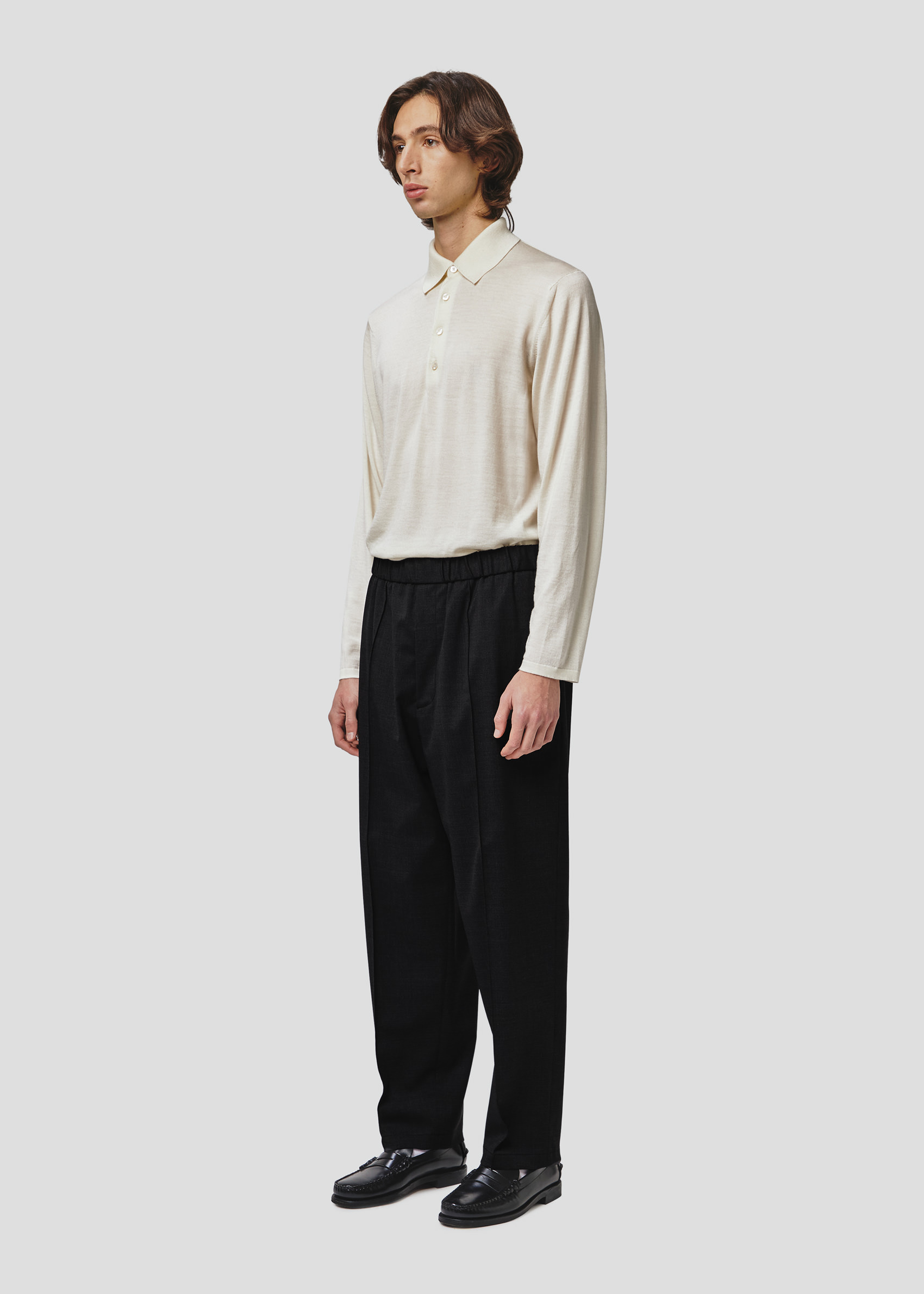 SEVEN GAUGE: PLEATED TROUSERS TROPICAL WOOL BLACK