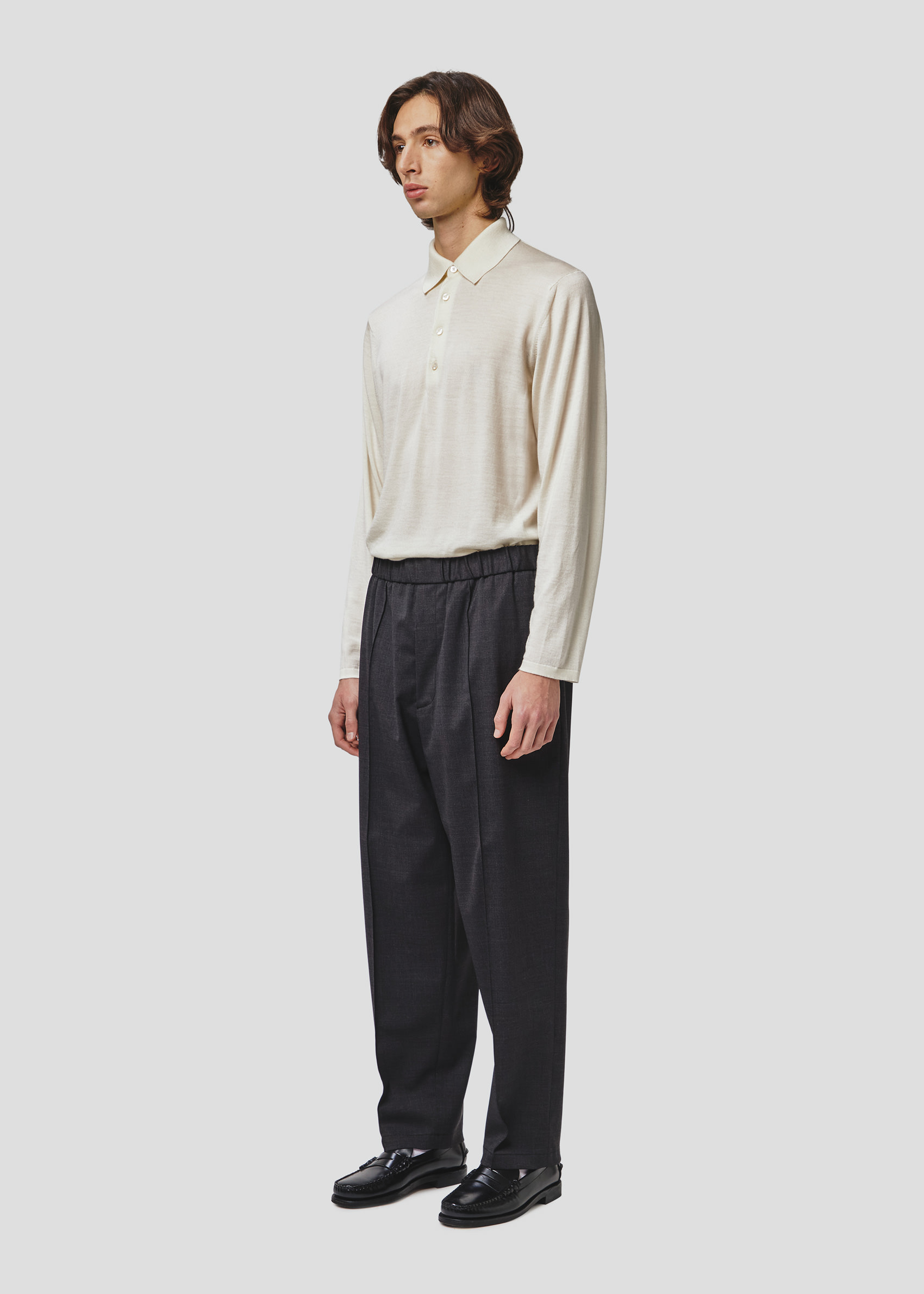 SEVEN GAUGE: PLEATED TROUSERS TROPICAL WOOL GREY