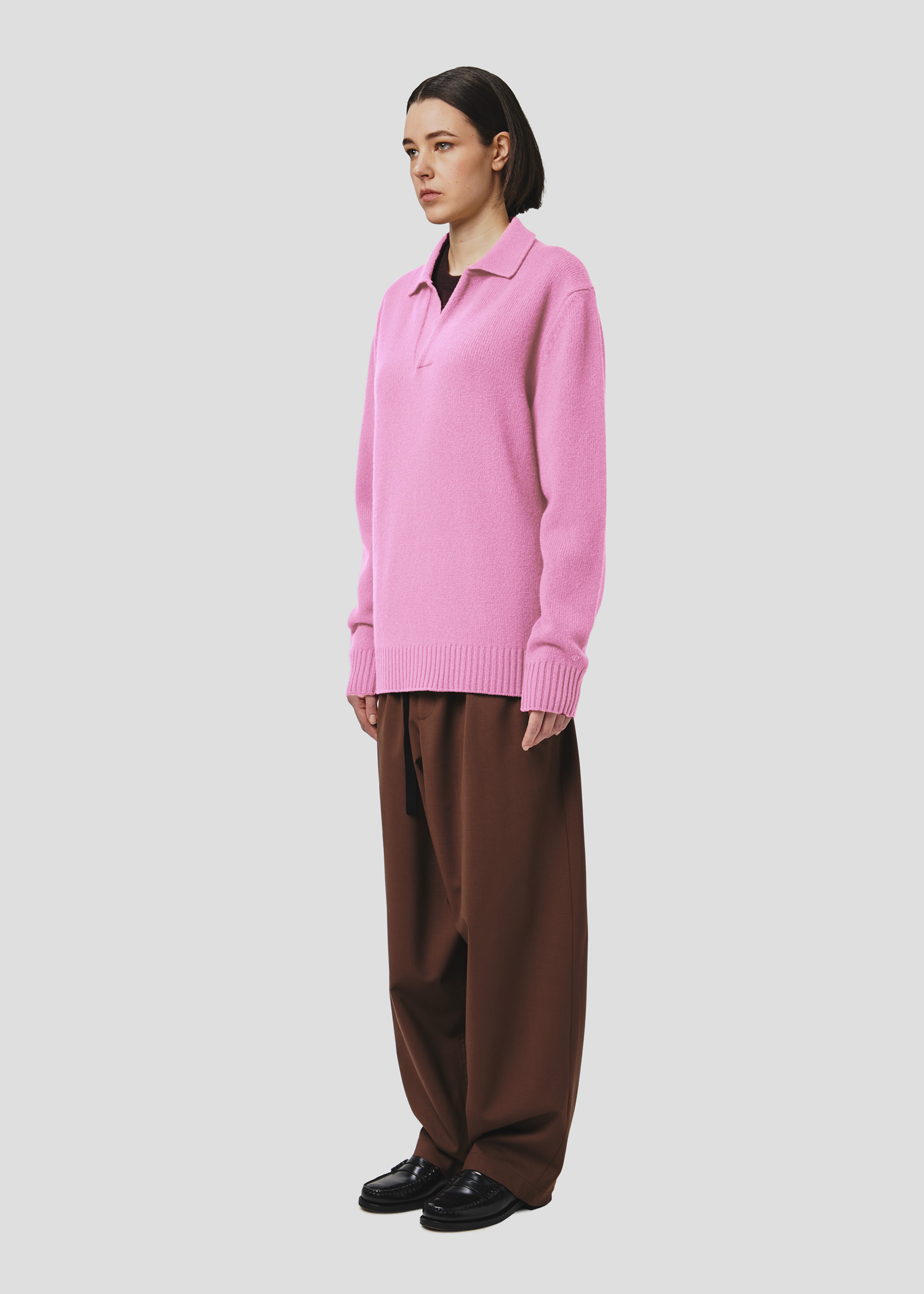 SEVEN GAUGE: LAMBSWOOL POLO SWEATER PINK